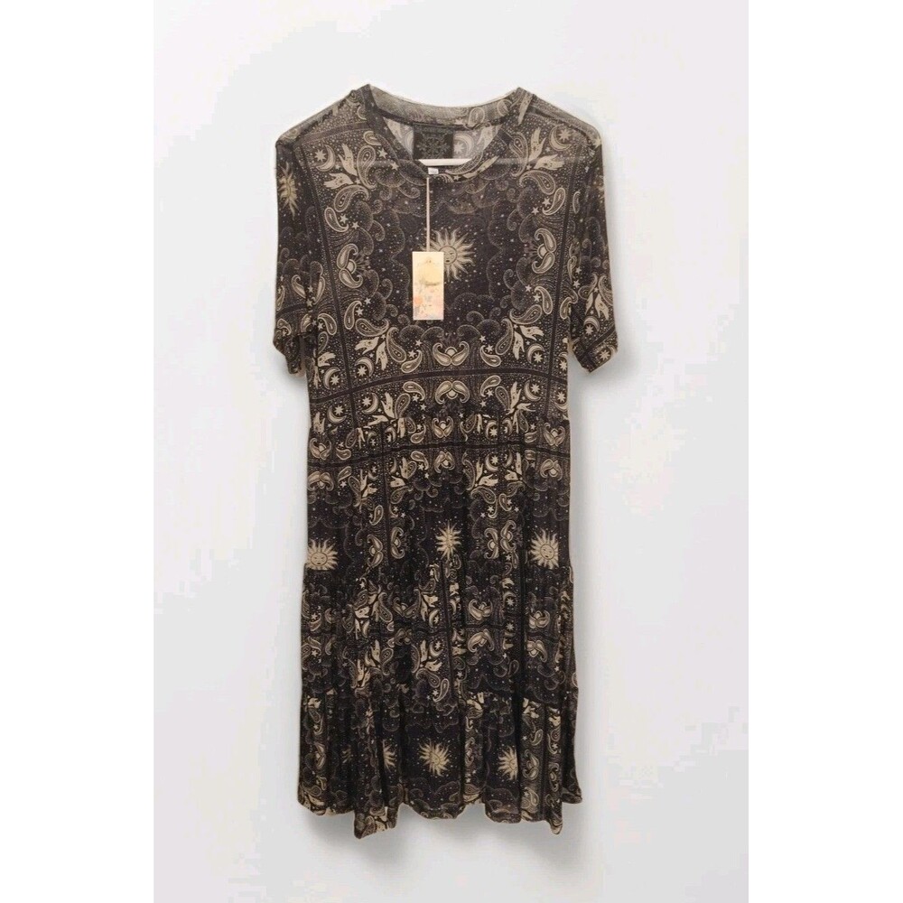 NWT Johnny Was Jade Runa Mesh Tiered Midi Dress Slip SZ M Boho Festival MSRP$198